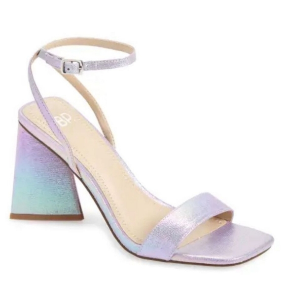 BP Shimmer Chunky Heels Size 9 Lilac Parker Ankle Strap Triangular Heels - Picture 2 of 10